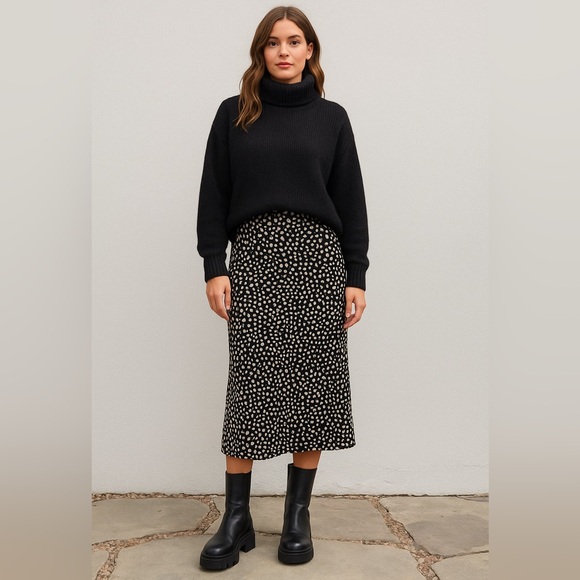 Dress Forum Animal Print Satin Midi Skirt Black Tan Champagne NWT Size Small - Picture 1 of 12